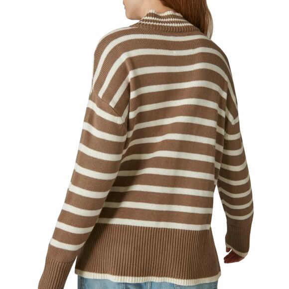 Lucky Brand Oversized Cashmere Cotton Blend Sweater | Chocolate Stripe NWOT XS - Picture 8 of 10